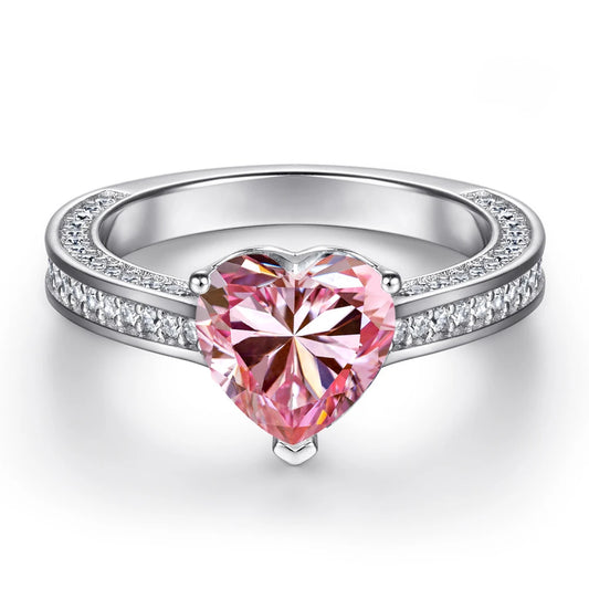 FIRERING 100% Genuine 3ct 9MM Pink Heart Moissanite Ring wit Certificate Passed Diamond Test Ring Women Jewelry Gift S925 Silver