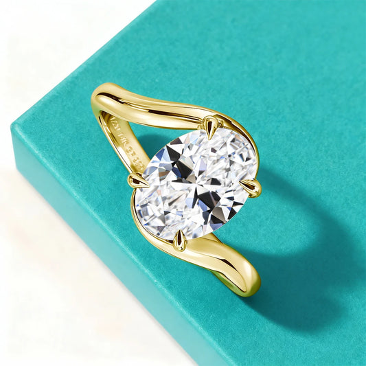 4.5ct Oval Cut Moissanite Solitaire Ring 14K Gold Filled Bypass Twist Shank Band D VVS1 Engagement Ring for Women Wedding Gift