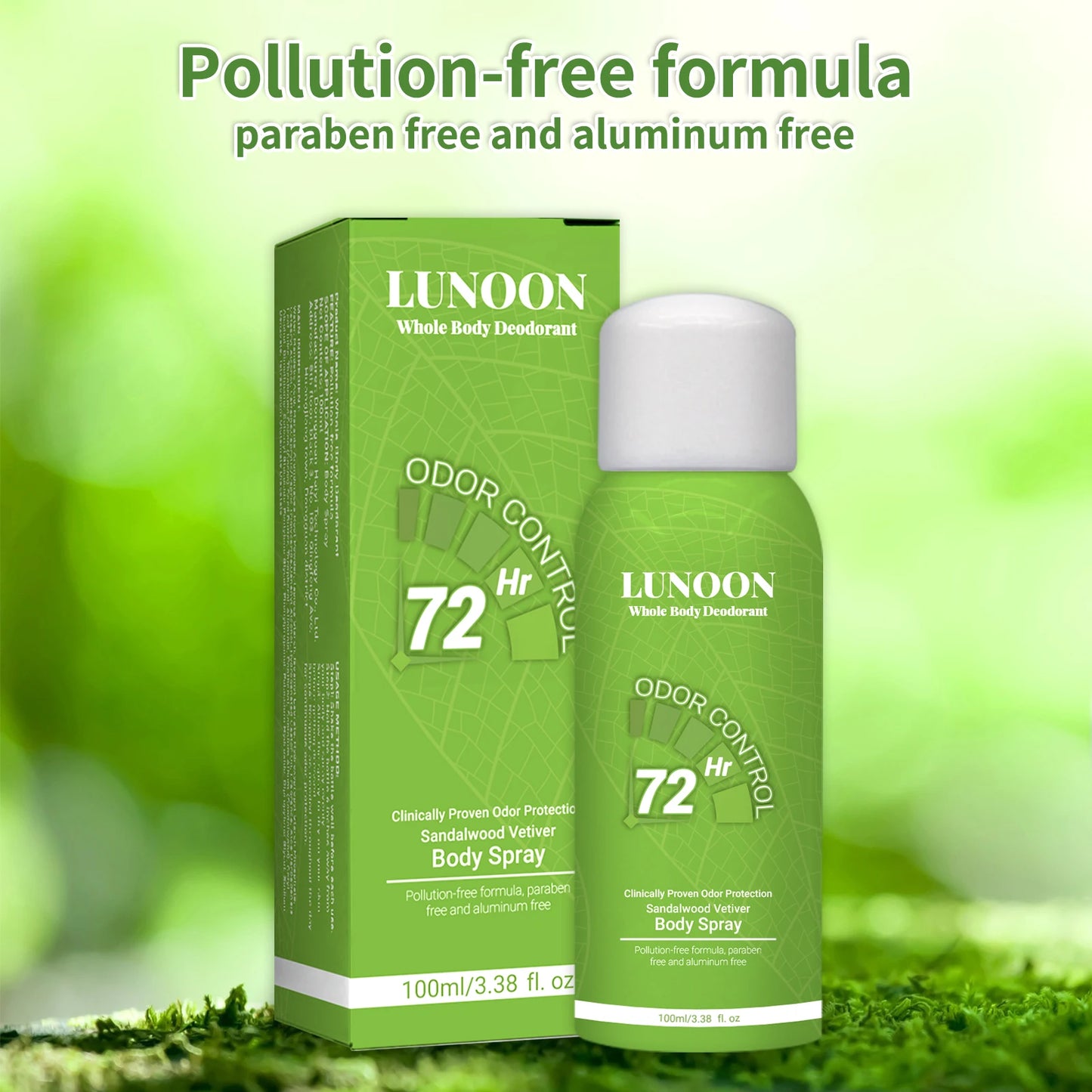 LUNOON Whole Body Deodorant Spray 100ml Underarm Foot Odor Eliminator Long Lasting Freshness Men Women Travel Essential