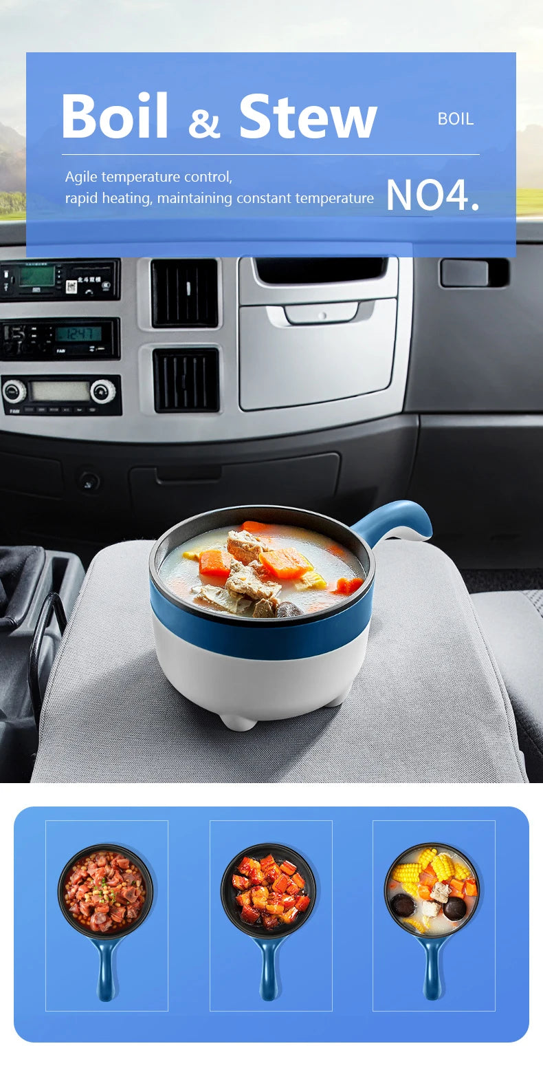 2L Multicooker for Car Truck 12V 24V Non-stick Electric Rice Cooker Food Steamer Stir-fry Pan Car-mounted Hot Pot Noodles Boiler