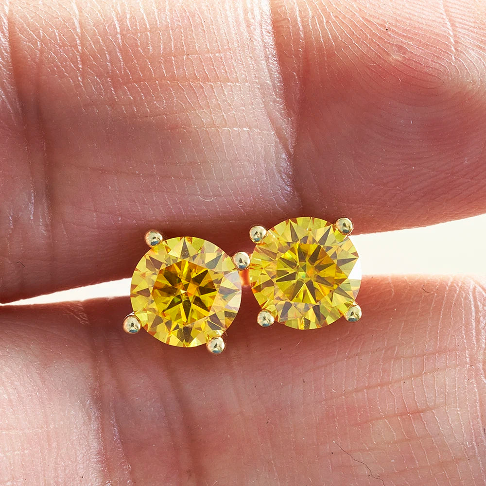 925 Sterling Silver Stud Earrings Round Brilliant Cut VVS1 White/Pink/Yellow Moissanite Test Passed Diamond for Women  Gift