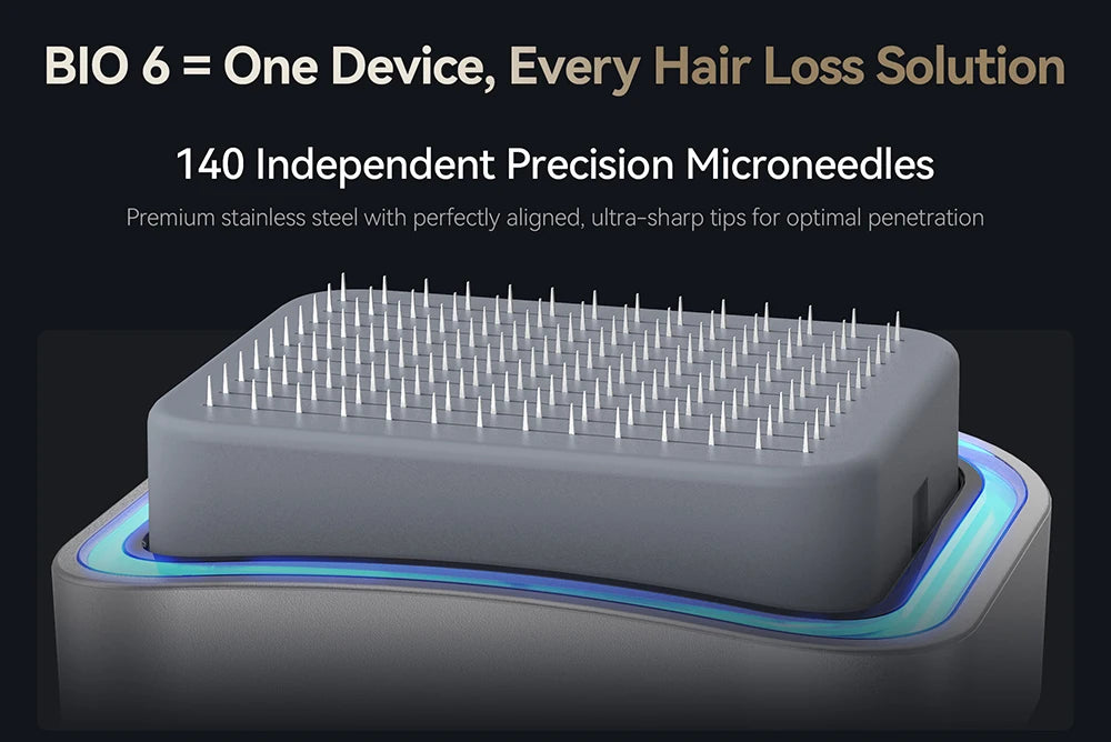 Bio Pen Bio6 Derma Stamp With 2 Roller Heads, LED Red/Blue Light, 5 EMS Levels, Microneedle Stamp 0.25 mm Needle length