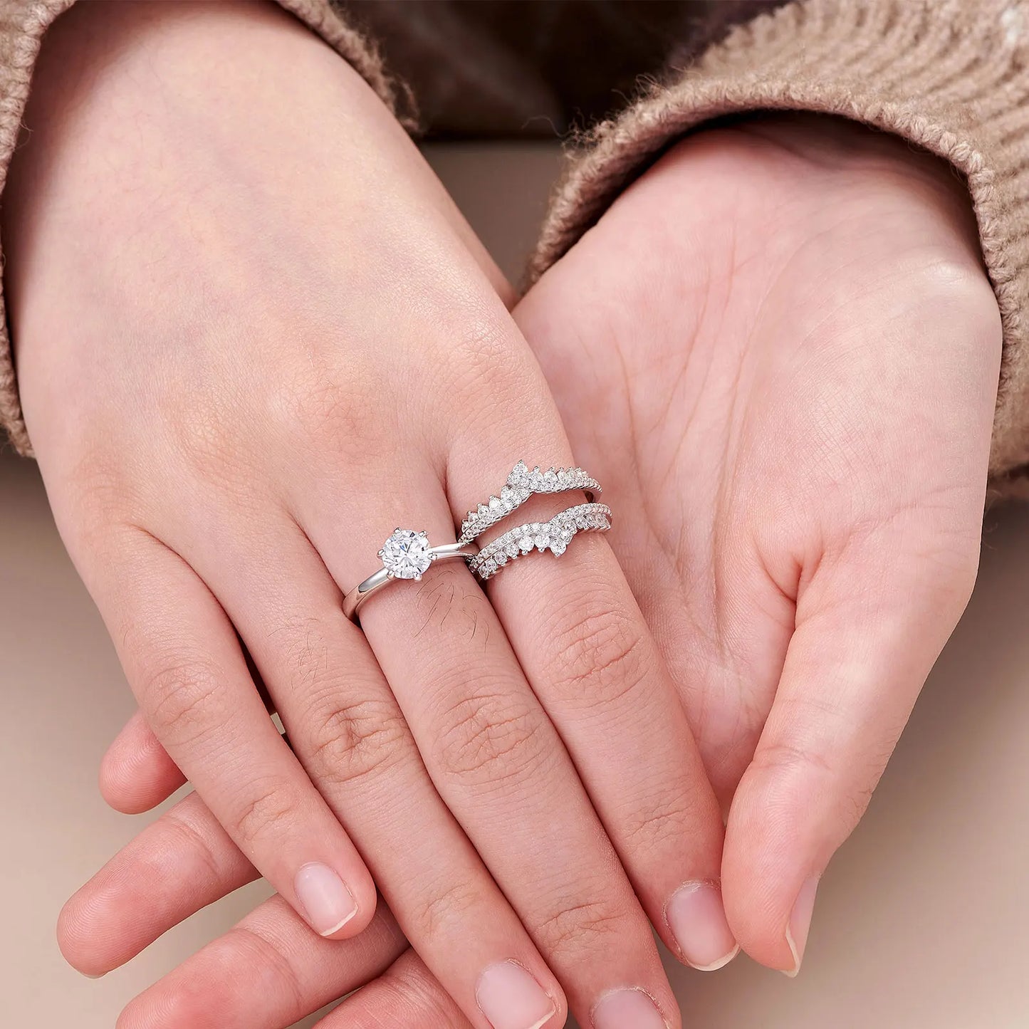 Newshe 925 Silver Bridal Set Original Wedding Rings for Women 1.8Ct Round Cut Zircon Moissanite Engagement Ring Enhancer Band