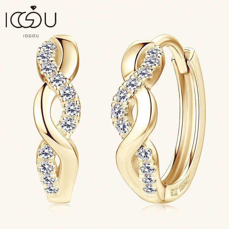 IOGOU Real Gold Moissanite Twisted Hoop Earrings 10k Yellow Gold Wedding Engagement Earrings StudS for Women Certified Jewelry