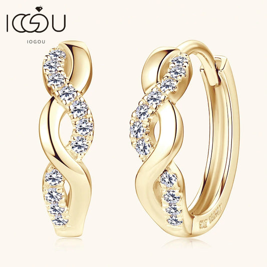 IOGOU Real Gold Moissanite Twisted Hoop Earrings 10k Yellow Gold Wedding Engagement Earrings StudS for Women Certified Jewelry