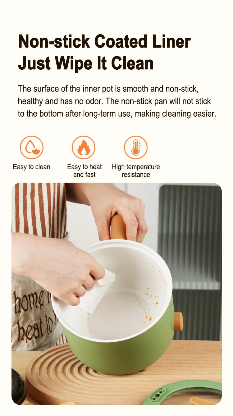 Multi-functional Mini Electric Cooker Cooking Pot Non-stick Frying Pan Ramen Dormitory Small Electric Hot Pot Cooker 1.7L