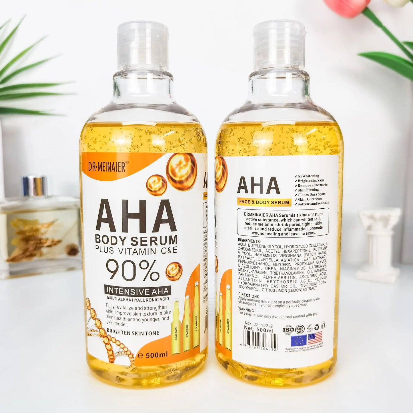 500ML Vitamin C AHA HYALURONIC& NICOTINAMIDE Face Serum Spots Eraser Corrector Whitening Moisturizing Lightening Body Cream