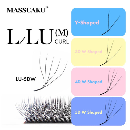 MASSCAKU L/LU(M) Curl YY 3D 4D 5D W Shape Eyelash Extension Hand Woven Soft Light Natural Lashes Premade Volume Fan Eyelashes
