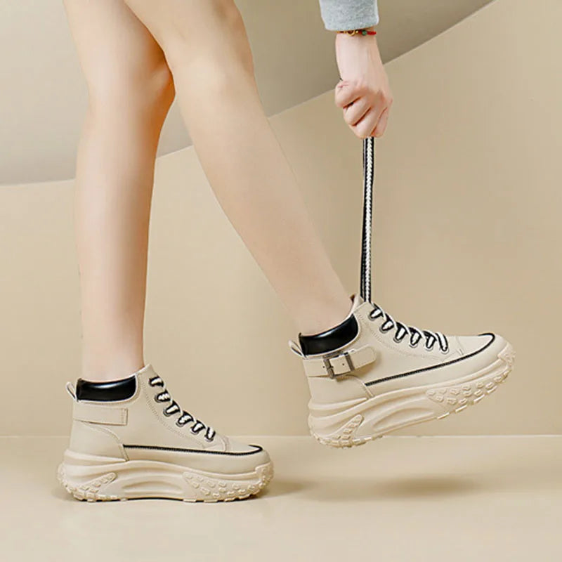 Women High Top Boots 2025 Spring Lace-up Platform Sneakers Non-slip Sneakers Comfy Outdoor Running Shoes Casual Tenis De Mujer