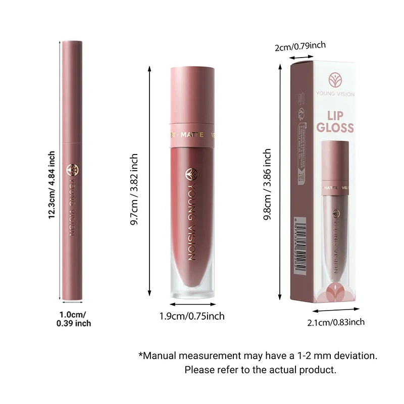 2Pcs Lip Gloss and Lip Liner Set, Matte Finish Non-Stick Cup Long-Lasting Lip Color and Liner Combo, Perfect for Defined Lips