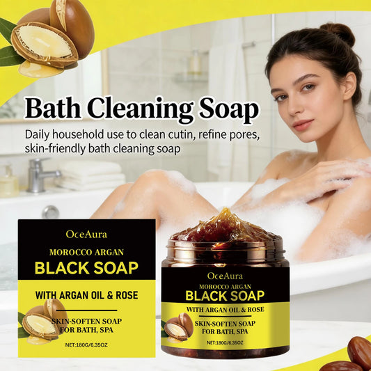 Morocco Argan Black Soap for Exfoliating Deep Cleaning Remove Dead Skin Body Scrub Purifying Moisturizing Brighten Skin Soap