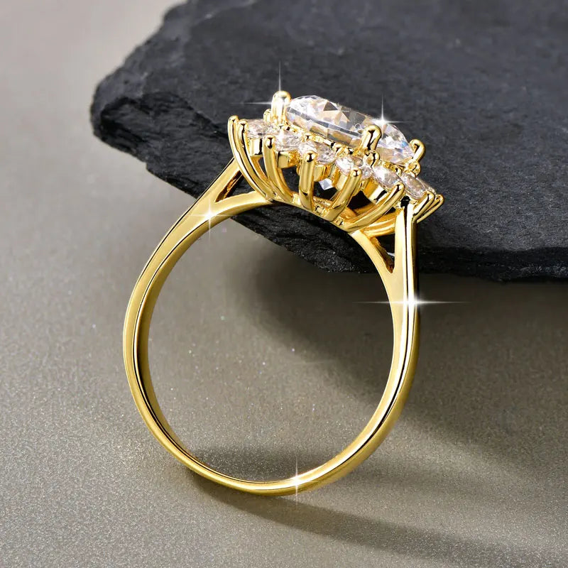 Rrjzz 9MM CZ Lab Diamond Sunshine Flower Ring 5A Cubic Zirconia Sunflower Ring for Women Valentine's Day Birthday Jewelry Gifts