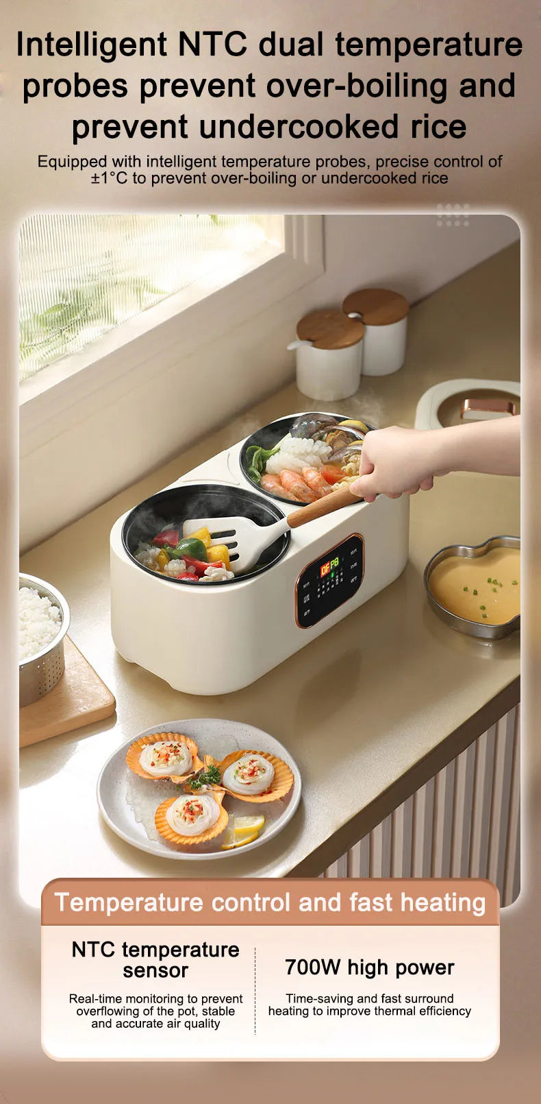Electric Double-Liner Rice Cooker Heating Lunch Box Food Steamer Non-stick Pan Cooking Hot Pot Soup Stew Skillet Meals Heater