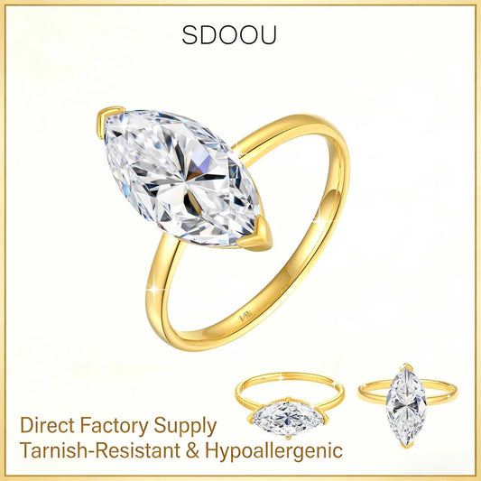SDOOU 100% Real 14k Gold Engagement Ring Classic 2CT 3CT Marquise Moissanite Diamond Promise Ring Fine Jewelry Gift Ring for her