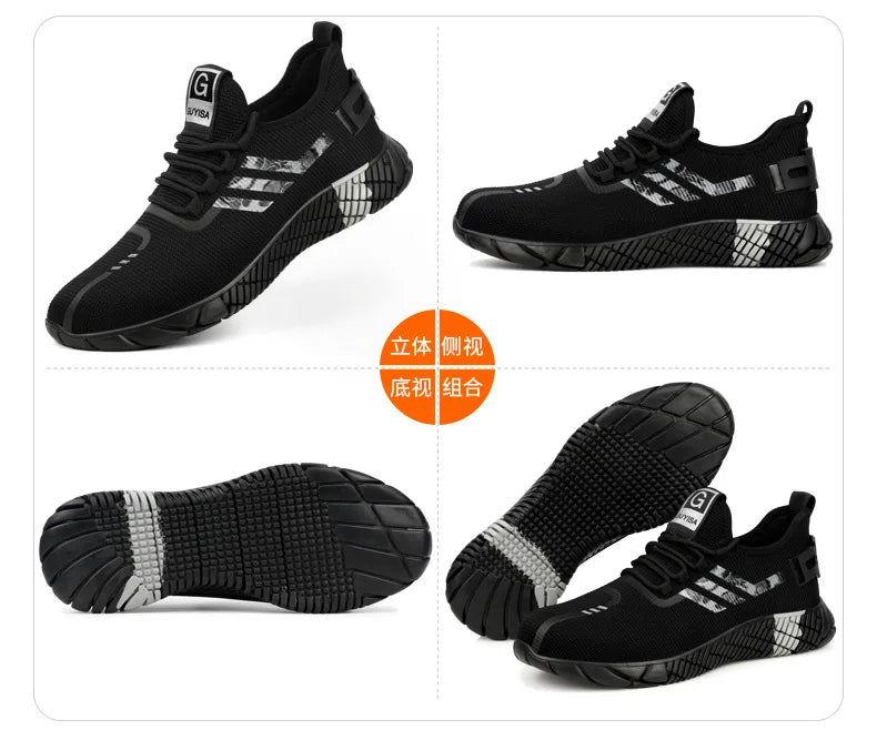 Work Sneakers Men Safety Shoes Construction Steel Toe Work Shoes Safety Boots Men Shoes Anti-Puncture Working Summer Kevlar