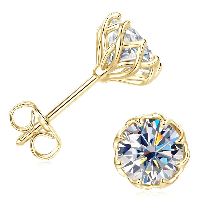 OXTAO 6mm/8mm Moissanite Flower Stud Earrings Female Jewelry 14K Gold Filled D Color Solitaire Diamond Piercing Earrings Gift