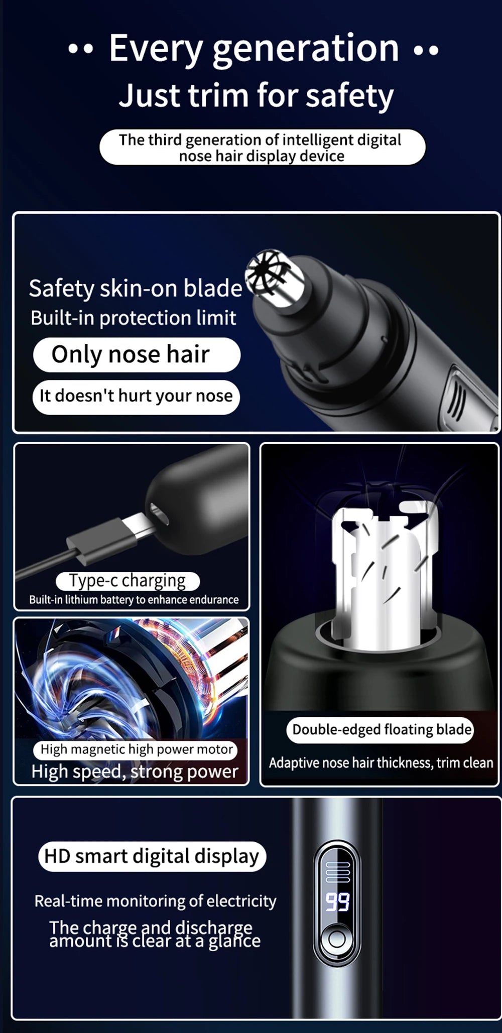 Portable Electric Nose Hair Trimmer Painless Clipper for Men And Women Waterproof Ear & Eyebrow Trimmer for Face Hair Grooming