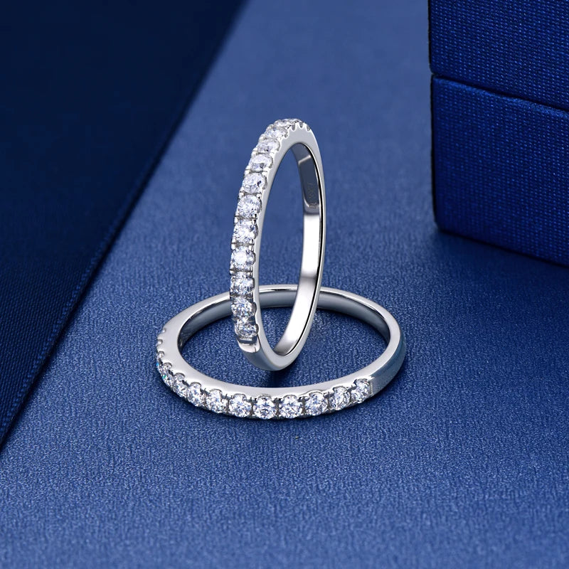 ANZIW Stackable Half Eternity Rings Bands Sparking 2mm Moissanite Wedding Engagement Ring 925 Silver for Women Gifts Jewelry D-E