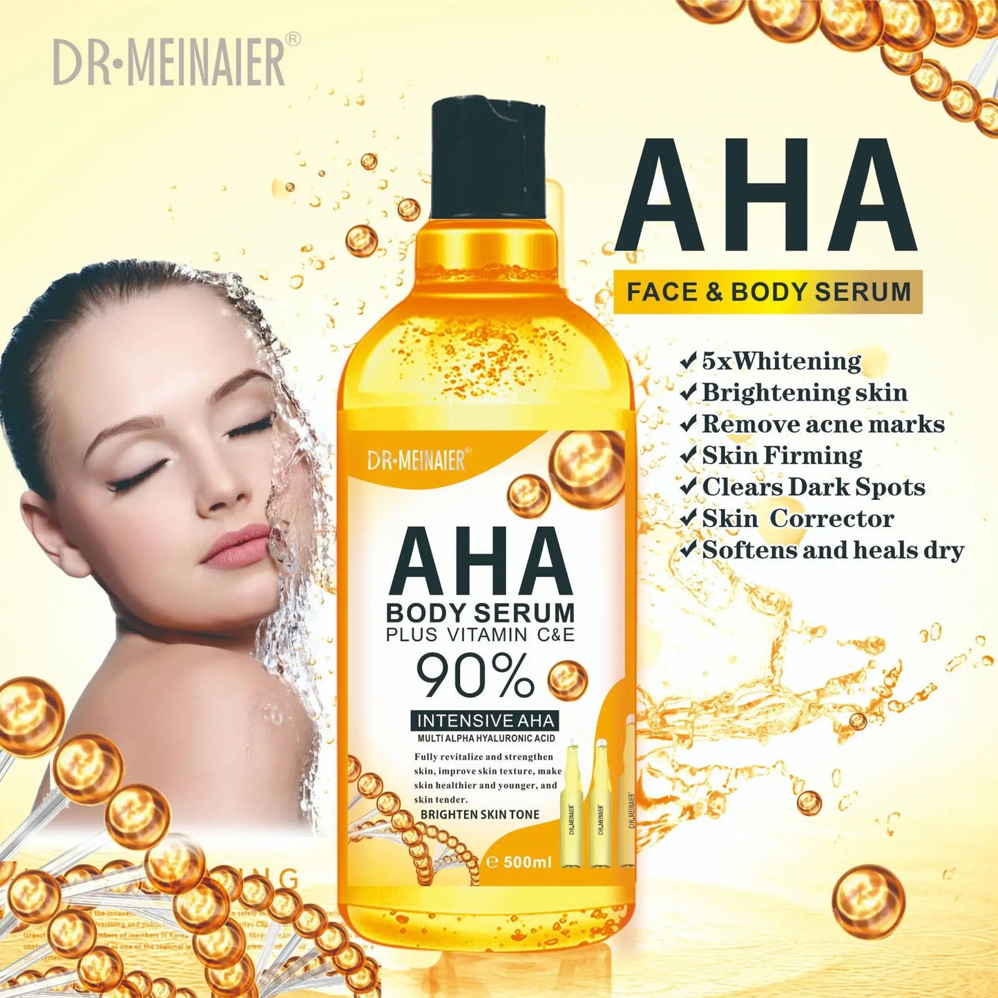 500ML Vitamin C AHA HYALURONIC& NICOTINAMIDE Face Serum Spots Eraser Corrector Whitening Moisturizing Lightening Body Cream
