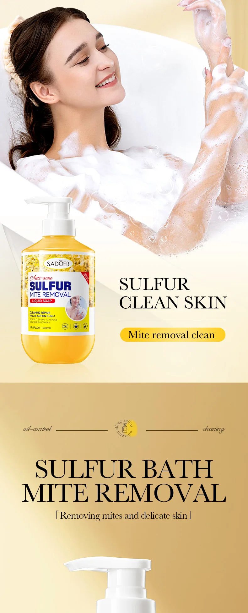 500ml Deep Cleansing Sulfur Mite Removal Body Wash Oil Control Shower Gel  Bath and Body Cleansers