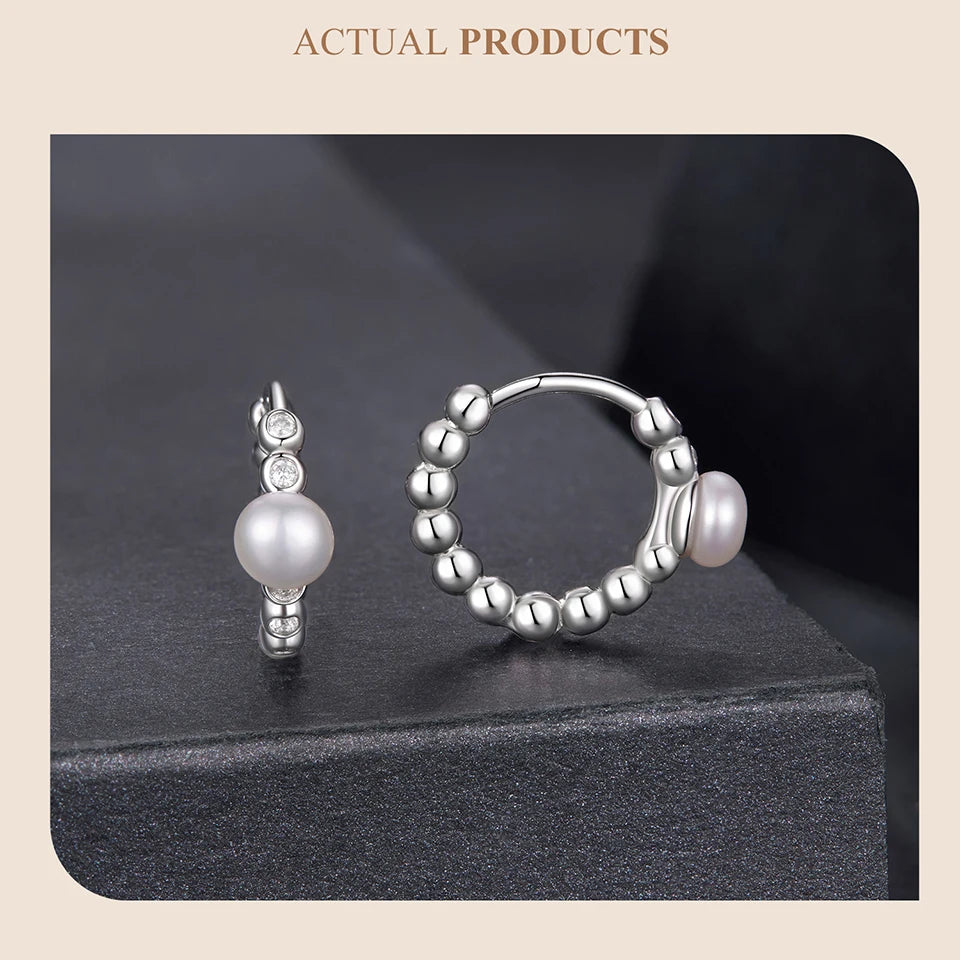 WOSTU Moissanite & Natural Pearl Bubble Hoop Earrings For Women, 925 Sterling Silver Elegant Huggies Pendient Xmas New Gift