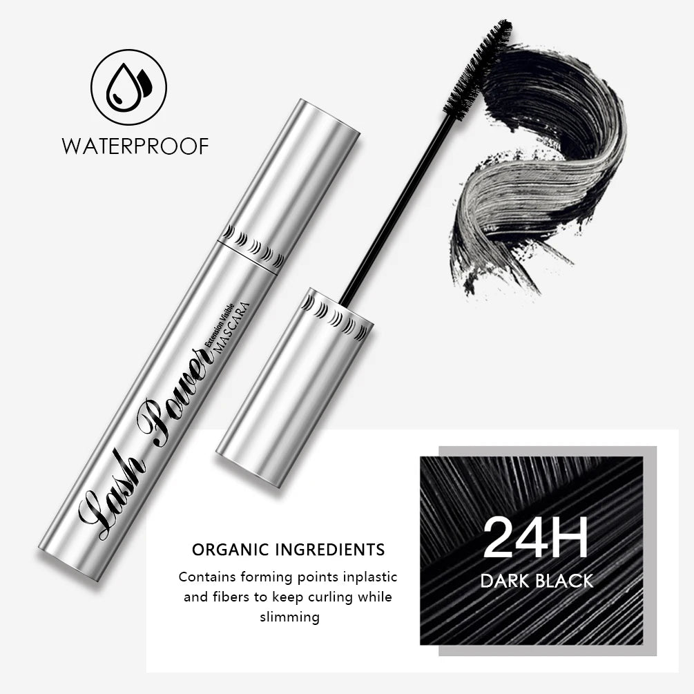 QIBEST 2 Pack Silk Fiber Eyelash Black Mascara Waterproof Lasting Eyelash Extension Thick Lift Lengthening Eyelash  Mascara