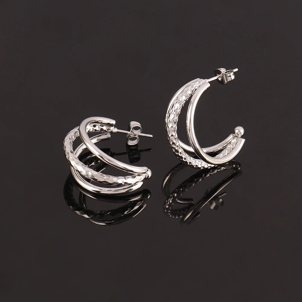 316L Stainless Steel Hoop Huggies Earrings For Women Exaggerated Texture Studs Earrings Girl Geometric Daily Jewelry Gifts