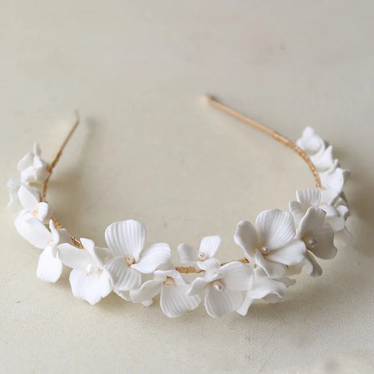 SLBRIDAL Handmade Luxury Rhinestones Freshwater Pearls Ceram Flower Bridal Tiara Wedding Bridesmaids Crown Women Hair Jewelry