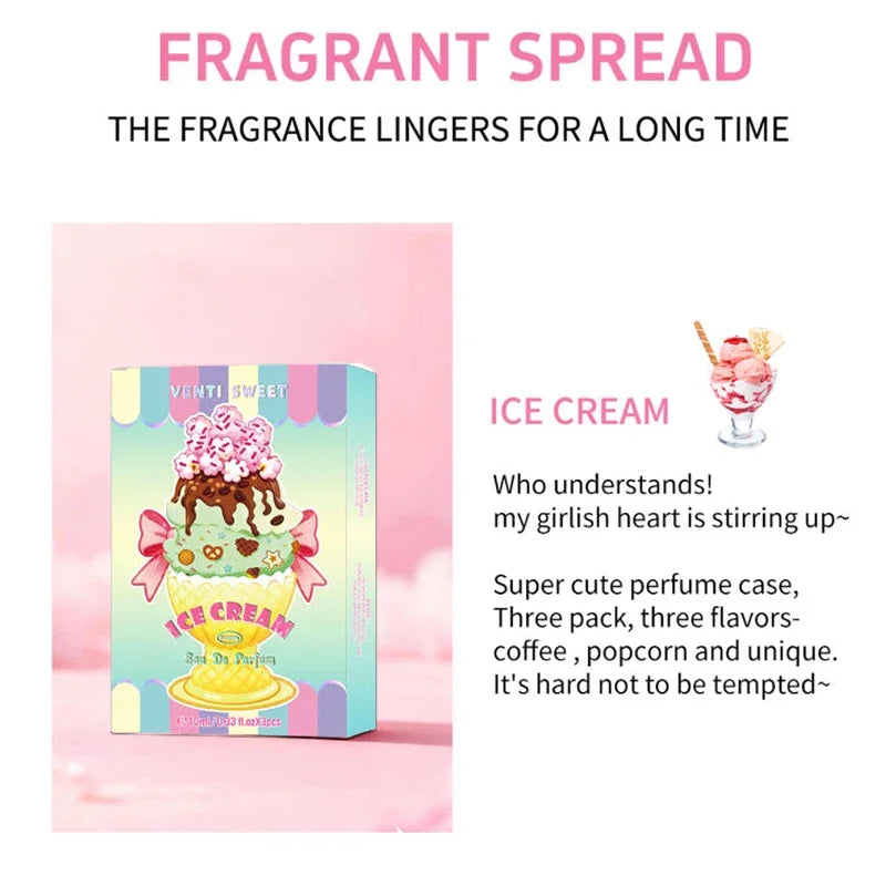 Ice Cream Perfume Gift Set Fresh Mango Coconut Scent Rich Chocolate Popcorn Eau De Toilette Lasting Sweet Women's Fragrance 10ml