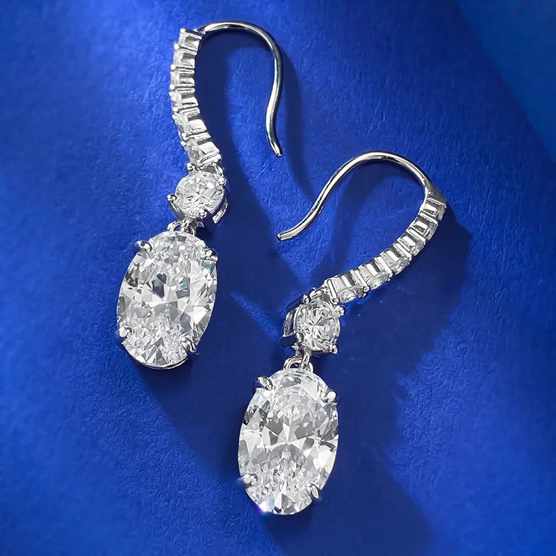S925 Silver High Carbon Diamond Super Shiny Yellow Diamond Earrings 8 * 12 European and American Large Oval Earrings for Women