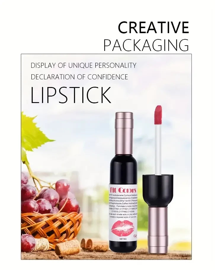 Red Wine Bottle Design Makeup Lip Gloss,Velvet Matte Lip Gloss Liquid Lipstick, High Colour Development,for Natural Lip Makeup