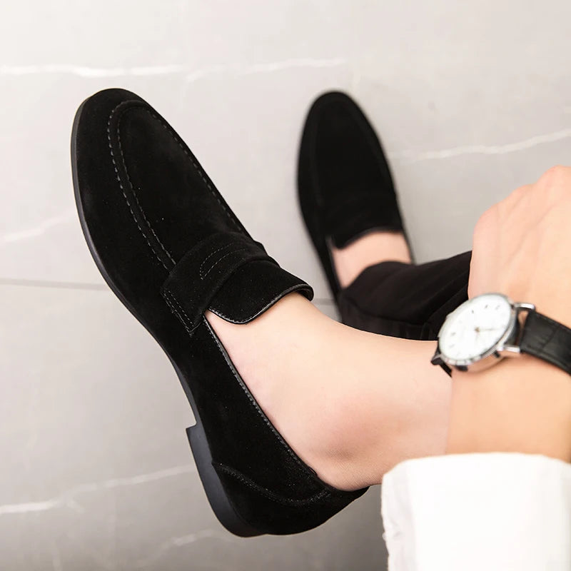 Suede Leather Oxfords Shoes For Men Loafers Casual Slip On Luxury Men Dress Shoes Office Wedding Party Shoes Man Moccasins Black