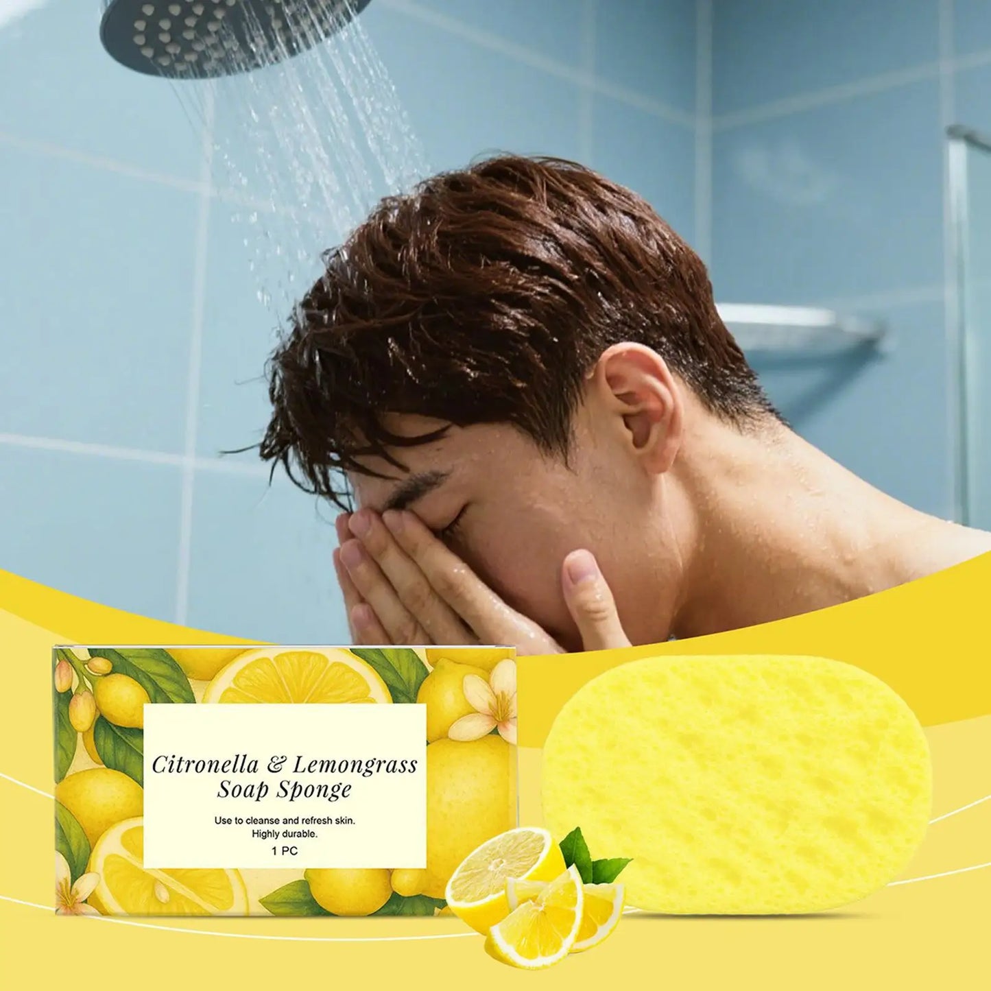 Lemongrass Lemon Bath Sponge Exfoliating Remove Oil Control Daily Body Cleansing Refreshing Brightening Skin Shower Use