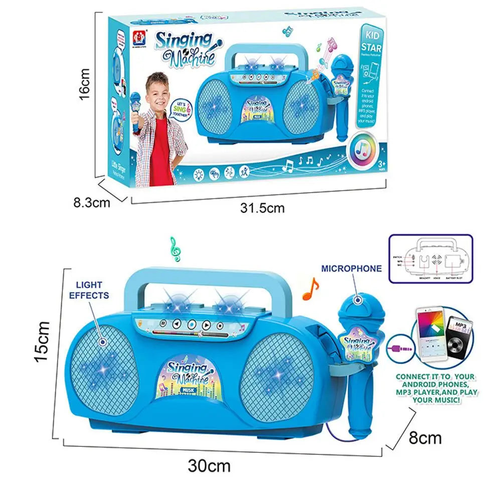 Kids Karaoke Machine Microphone Music Instrument Toy with Light for Indoor & Outdoor Travel Educational Gift for Girls & Boys