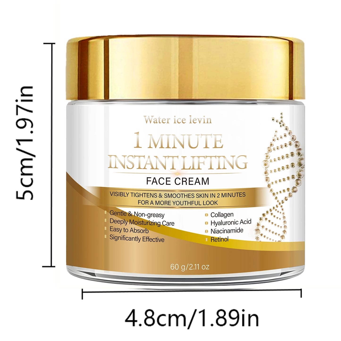 Water Ice Levin 1 Minute Instant Lifting Face Cream Collagen Hyaluronic Acid Niacinamide Retinol Moisturizing Firming Anti Aging