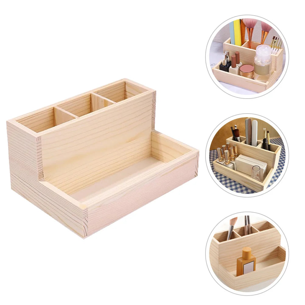 Wooden Makeup Organizer Desktop Storage Box Multi-Grid Cosmetics Storage Holder Stationery Organizer for Home Office Bedroom
