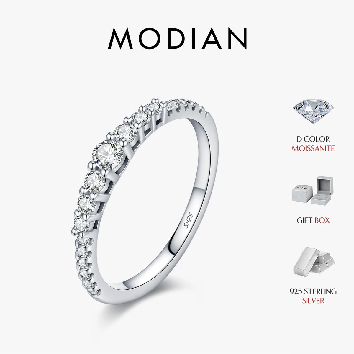 MODIAN Fashion Stacking Slim Rings 925 Sterling Silver Sparkling Round Moissanite Rings For Women Fine Jewelry