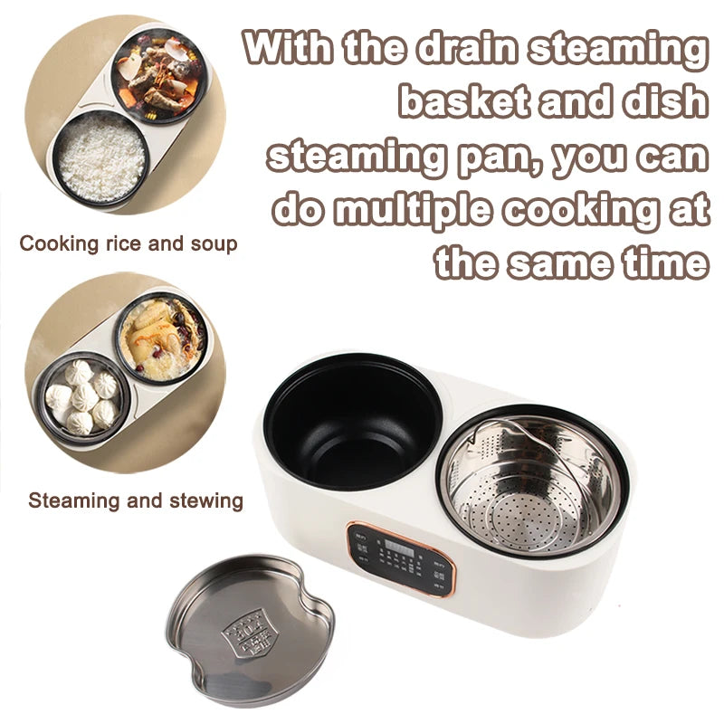 Electric Double-Liner Rice Cooker Heating Lunch Box Food Steamer Non-stick Pan Cooking Hot Pot Soup Stew Skillet Meals Heater