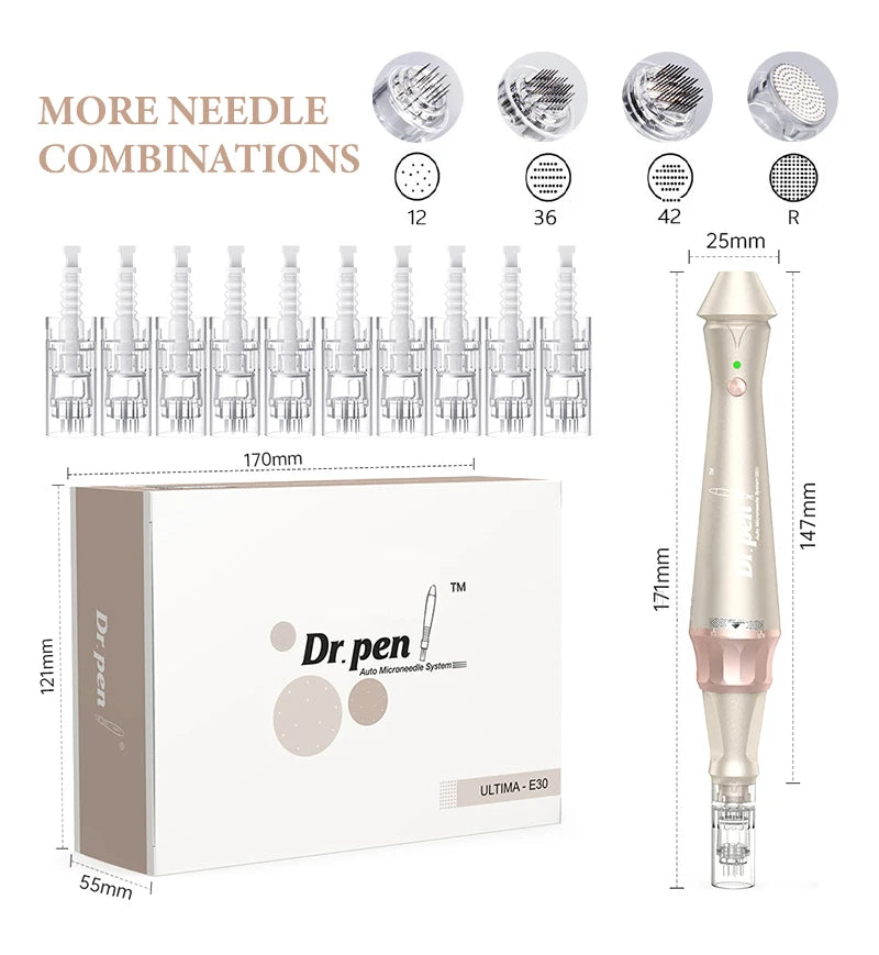 Dr.pen E30 with 12pcs Pen with Cartridges Nano Wireless Skin Care Kit Skin 0.25mm Needle Pen Skin Rejuvenation Machine
