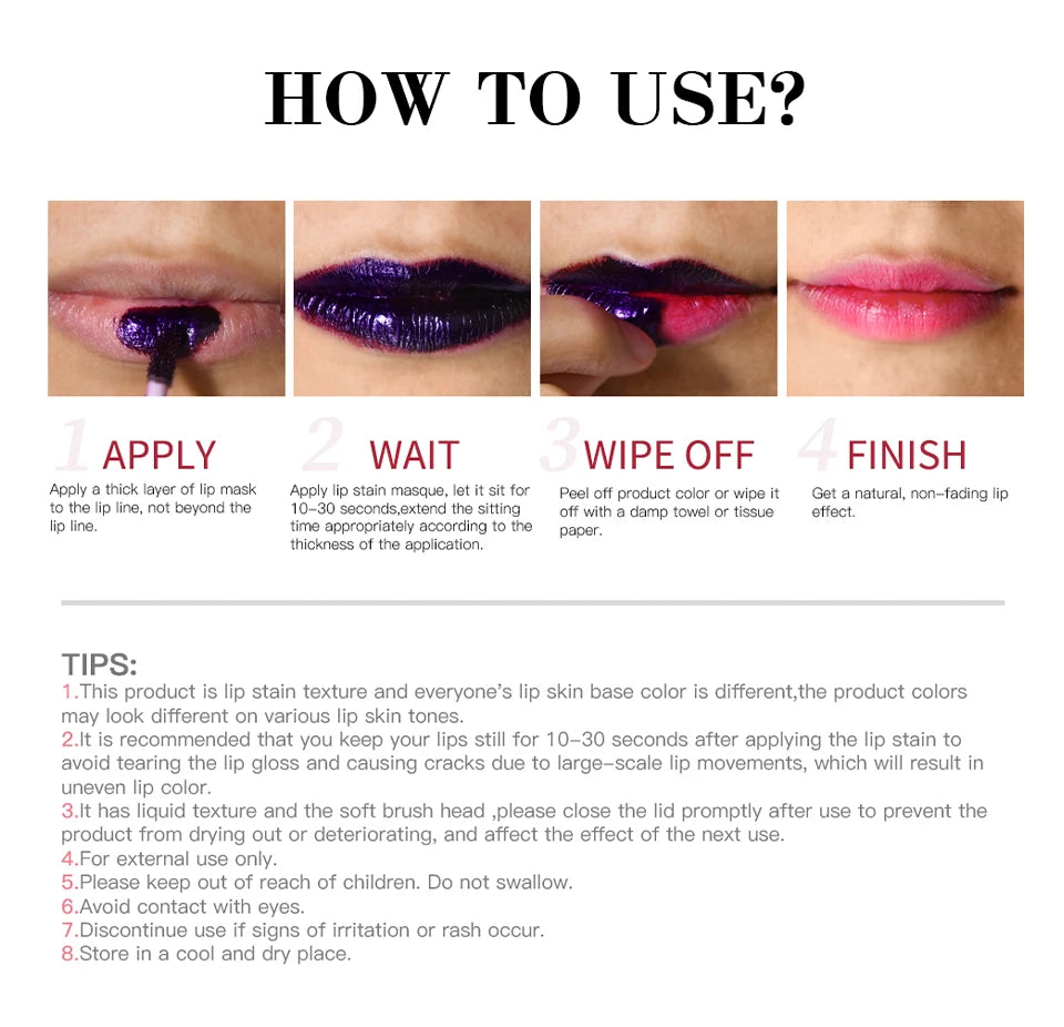 Long Lasting Waterproof Peel Off Lip Stain Lip Tint Transfer Proof Non-stick Cup Matte Reveal Lip Stain Cosmetics for Women