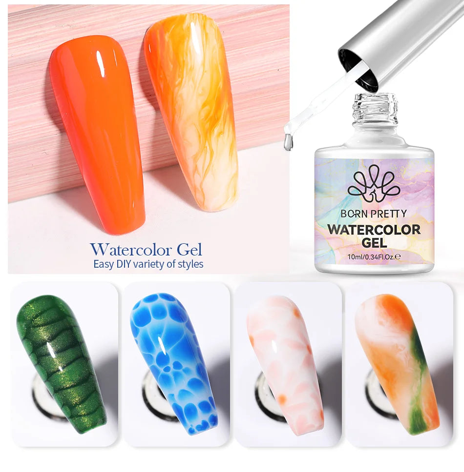 BORN PRETTY 10ml Clear Blossoming Gel Nail Polish Watercolor Spreading Effect Marble UV LED Soak Off Nail Art DIY Hybrid Varnish