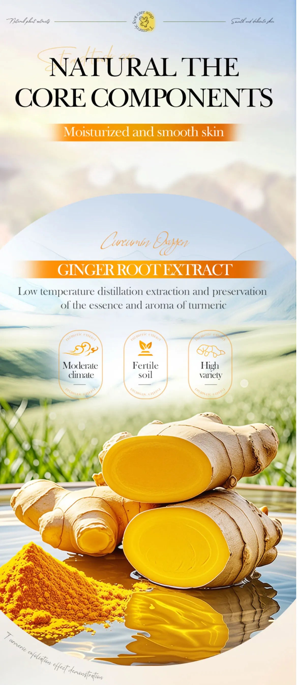 Turmeric Foot Soap, Deep Exfoliating Soap, Cleanses, Brightens, Smoothes, Moisturizes Skin, Gentle And Delicate, Fresh Scent