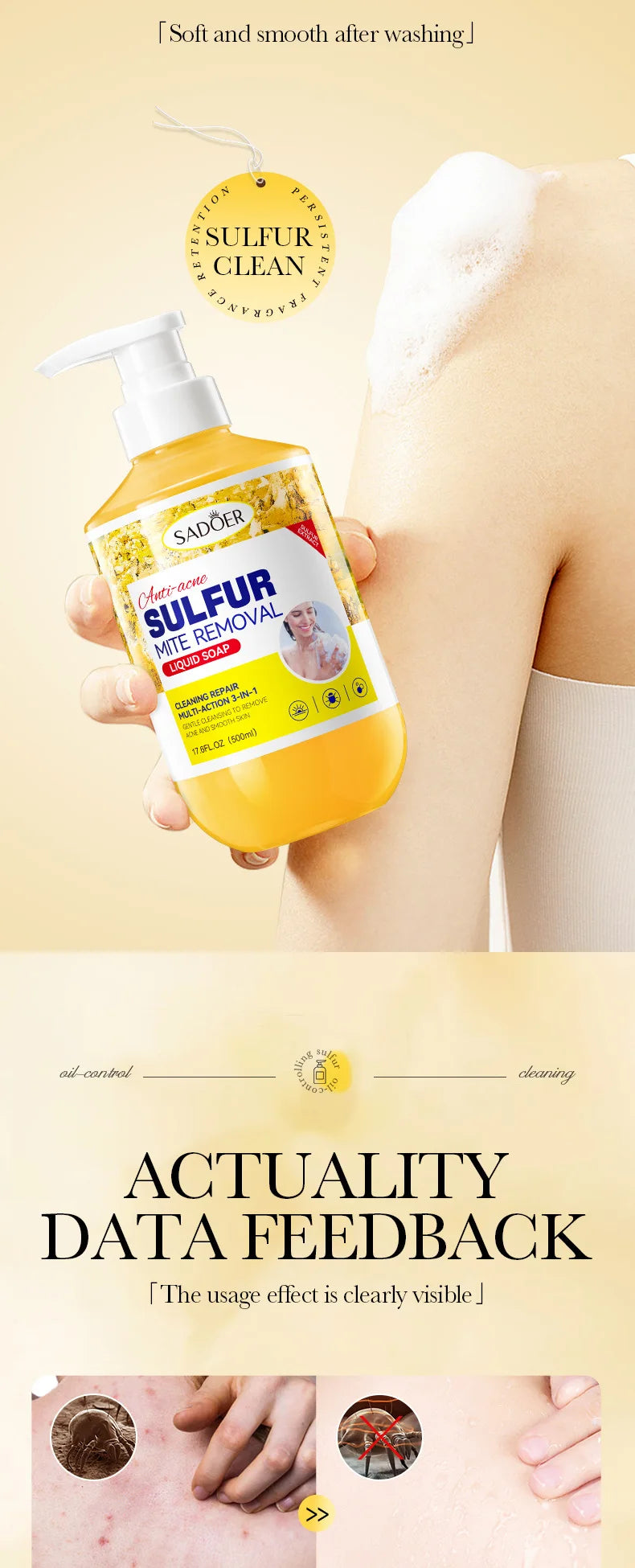 500ml Deep Cleansing Sulfur Mite Removal Body Wash Oil Control Shower Gel  Bath and Body Cleansers