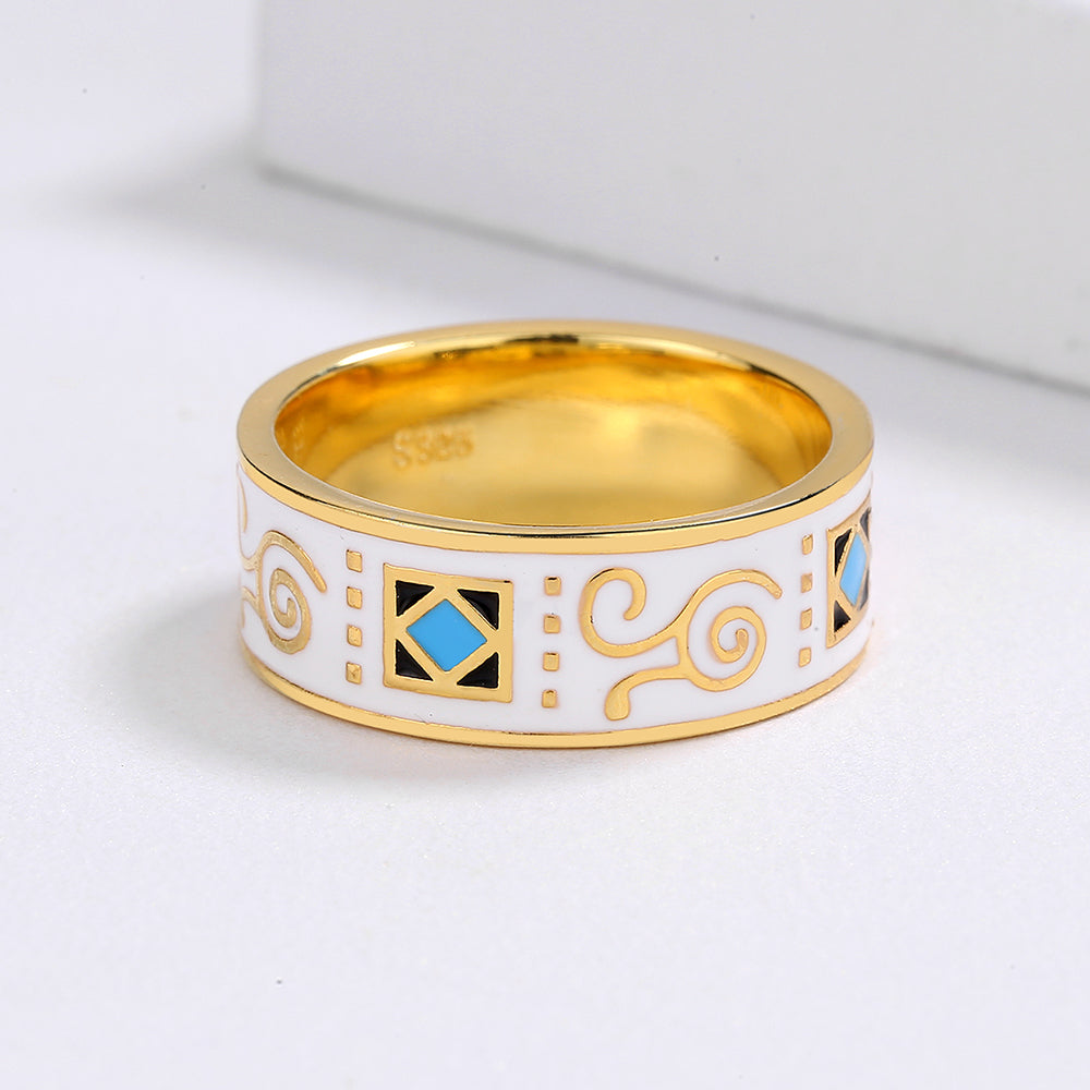 Classic18k Gold Men's Ring Fashion Irregular Pattern White Hand Enamel Jewelry Ring for Women 925 Stamp Hot Sale Wedding Rings