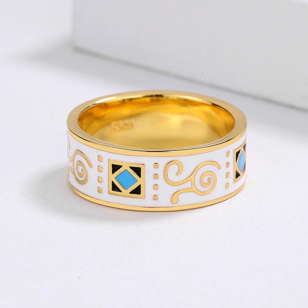 Classic18k Gold Men's Ring Fashion Irregular Pattern White Hand Enamel Jewelry Ring for Women 925 Stamp Hot Sale Wedding Rings
