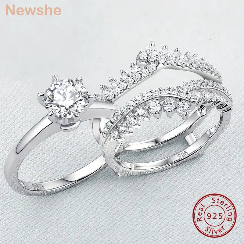 Newshe 925 Silver Bridal Set Original Wedding Rings for Women 1.8Ct Round Cut Zircon Moissanite Engagement Ring Enhancer Band
