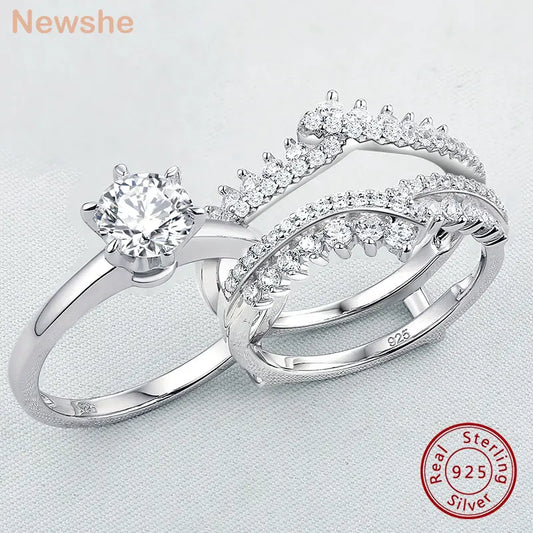 Newshe 925 Silver Bridal Set Original Wedding Rings for Women 1.8Ct Round Cut Zircon Moissanite Engagement Ring Enhancer Band