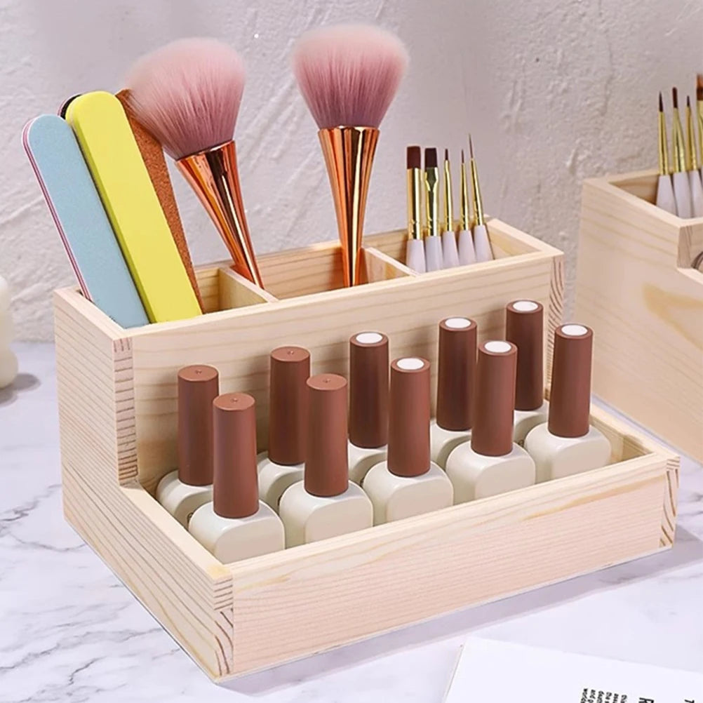 Wooden Makeup Organizer Desktop Storage Box Multi-Grid Cosmetics Storage Holder Stationery Organizer for Home Office Bedroom