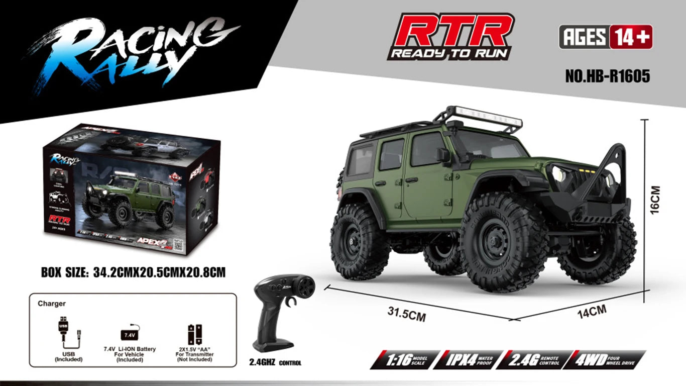 1:16 4WD Rc Car Full Scale Simulation 2.4G Off-Road Remote Control Cars With LED Trucks Race Cars Model Toys For Kids Adult Gift