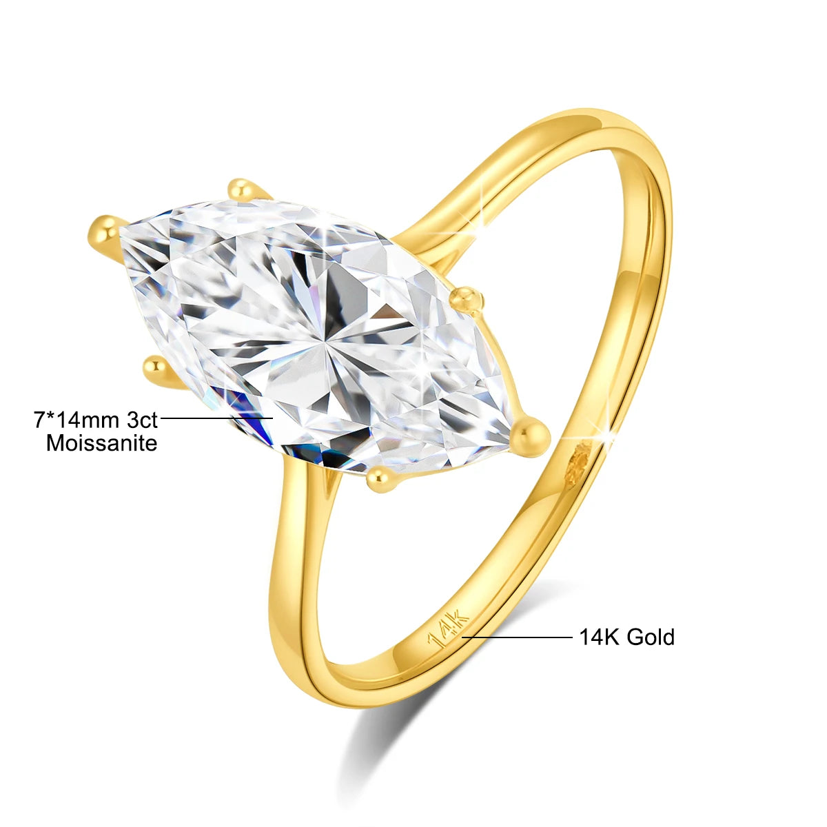 SDOOU 100% Real 14k Gold Engagement Ring Classic 2CT 3CT Marquise Moissanite Diamond Promise Ring Fine Jewelry Gift Ring for her